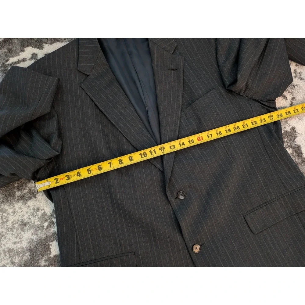 Burberry‎ London Mens Wool Blazer 48L Dark Gray Stripe Two-Button Suit Jacket